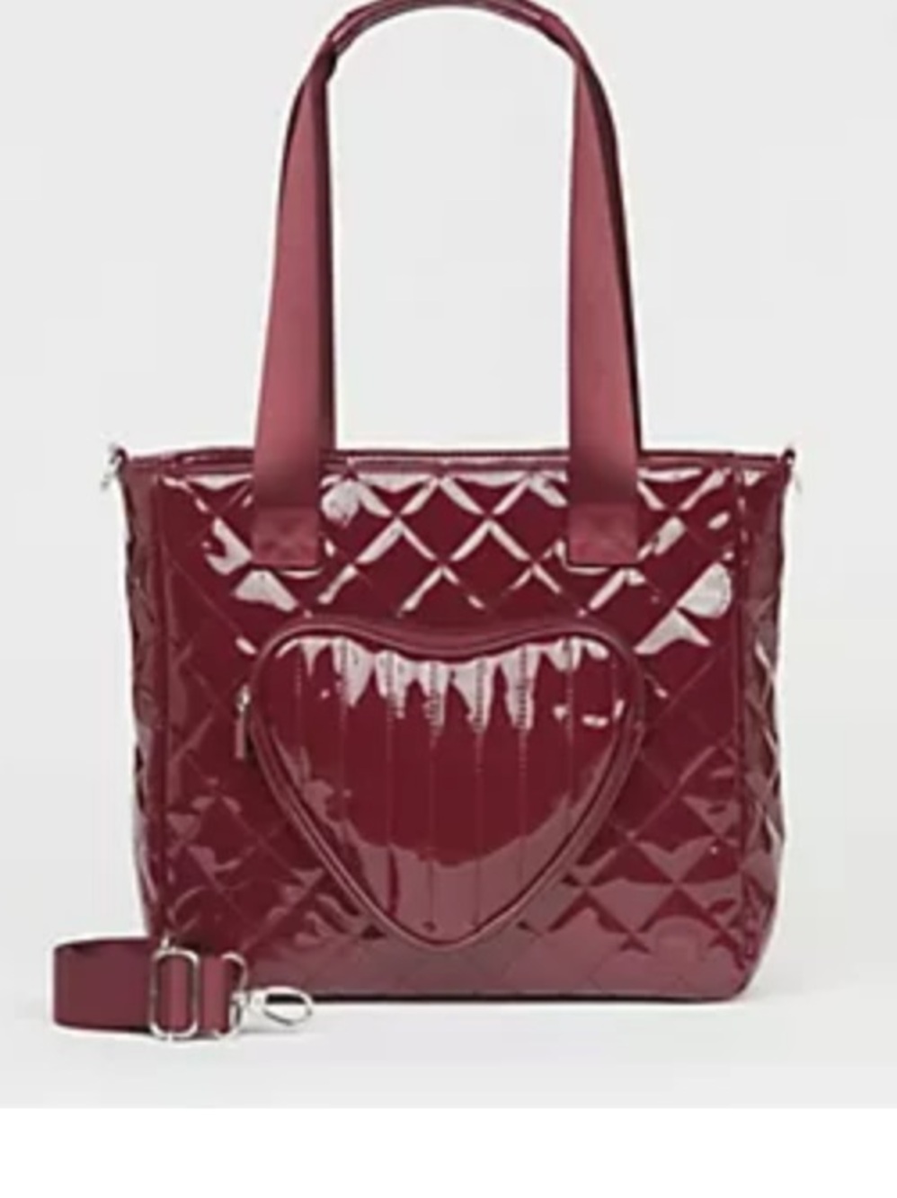 Ihkwip Quilted Patent Heart Tote Bag - Burgundy